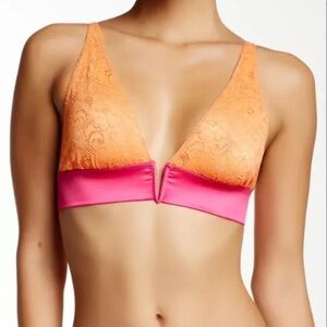 FREE PEOPLE V WIRE SOFT LACE BRALETTE BRA ORANGE & PINK